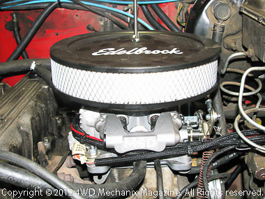 Edelbrock Pro Flow air cleaner accommodated fresh air supply for PCV system.