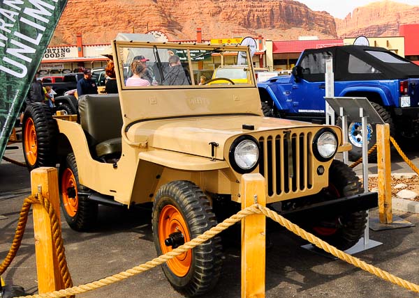 1945 Jeep CJ-2A carries over many of the WWII MB's features. Shown is a stellar restoration at the Jeep/Mopar Pavillion, Moab, Utah.