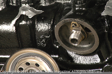 1987-90 style oil filter custom-fitted to 4.0L engine block