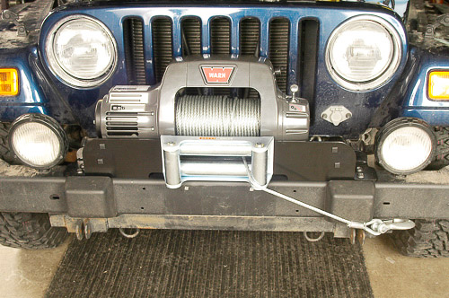 Warn 9.5Ti winch installed and ready for service.